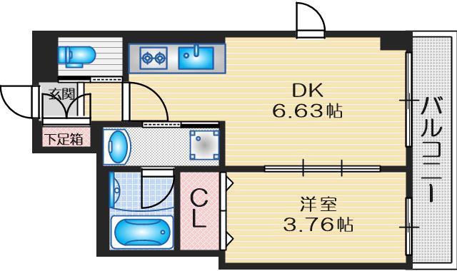 江坂プライマリーワン(1DK/9階)の間取り写真