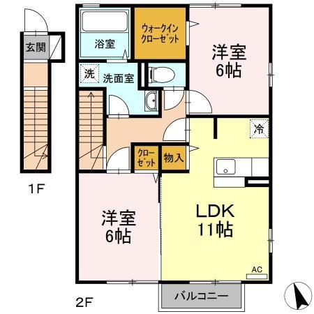 サンライズコーポA(2LDK/2階)の間取り写真
