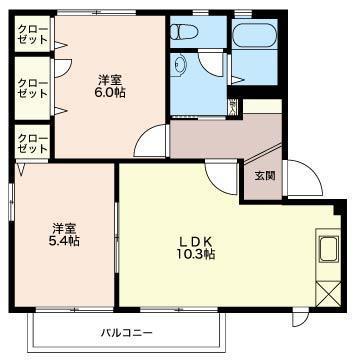 グリーンハットイシカワ(2LDK/2階)の間取り写真