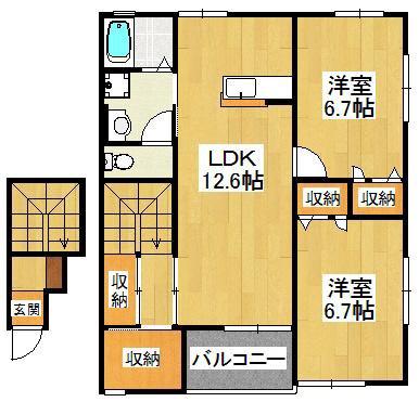 ベルリード東海神(2LDK/2階)の間取り写真