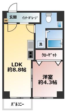 ドミプレリュード久米川(1LDK/2階)の間取り写真