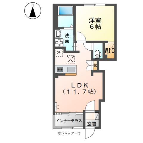 岩倉市大山寺本町AP(1LDK/1階)の間取り写真