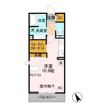 クレセントコート II(ワンルーム/3階)の間取り写真