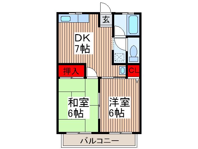 シティハイム ジユネス(2DK/2階)の間取り写真