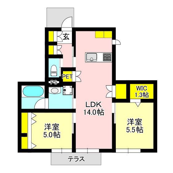WOOD SQUARE(2LDK/1階)の間取り写真