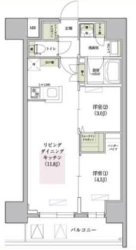 アーバネックス南森町ウエスト(2LDK/14階)の間取り写真