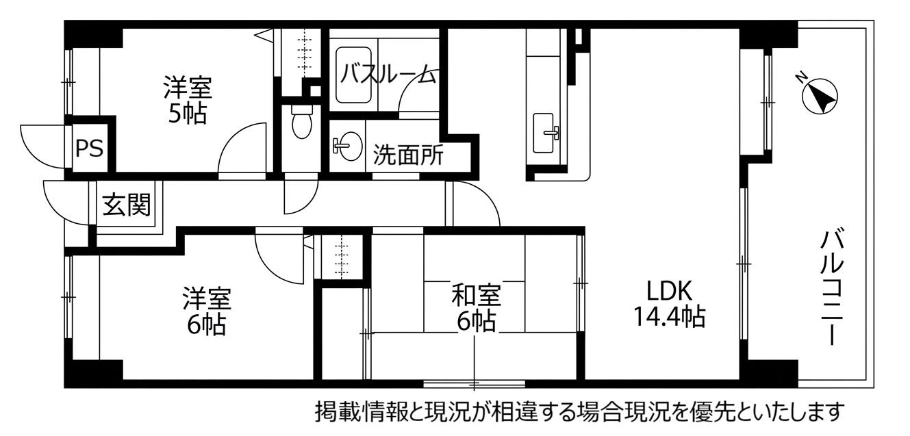 フローレンス竜王リバーコート(3LDK/7階)の間取り写真