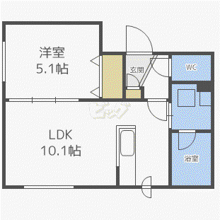 メニーズコート南郷18ST(1LDK/1階)の間取り写真