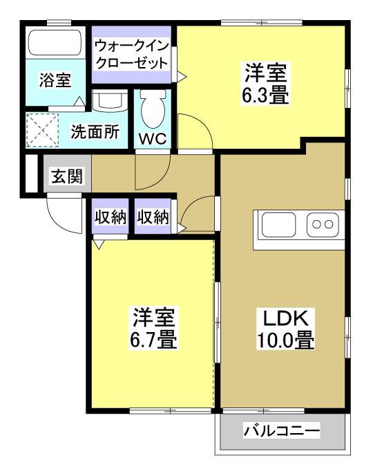 グランパティオB(2LDK/2階)の間取り写真