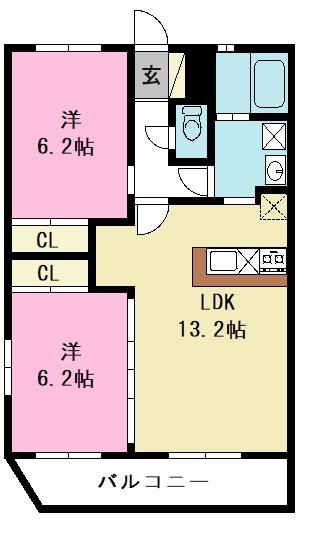 パルテールI(2LDK/1階)の間取り写真