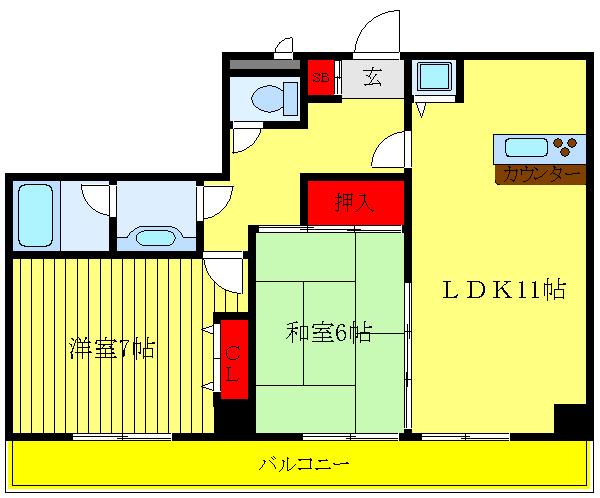 PRESTIGEミネギシ(2LDK/1階)の間取り写真