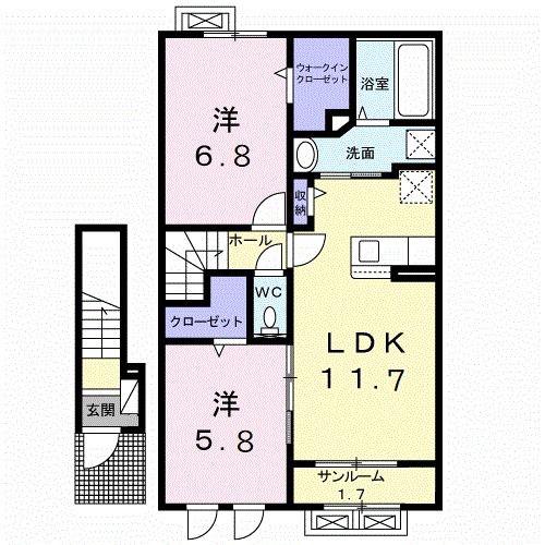 ル・プラントン(2LDK/2階)の間取り写真