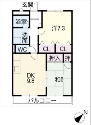 アーバン蓑川(2DK/2階)の間取り写真