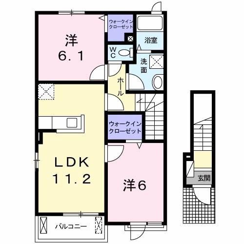 ヴィル TSS A棟(2LDK/2階)の間取り写真