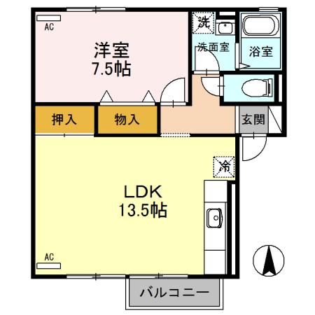 ラ・ヴィラ・シック(1LDK/2階)の間取り写真