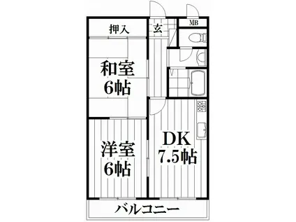 ロイヤルアパルト阪本(2DK/2階)の間取り写真