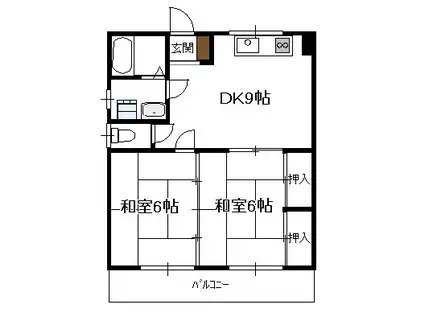 ゆとり90(2DK/3階)の間取り写真