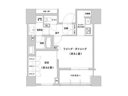 パークタワー池袋イーストプレイス(1LDK/5階)の間取り写真