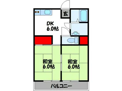 千福コーポ(2DK/3階)の間取り写真