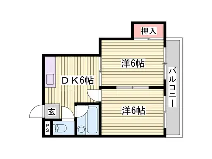 バンドーム大津和(2DK/4階)の間取り写真