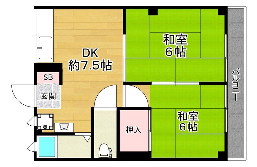 良野マンション(2DK/2階)の間取り写真