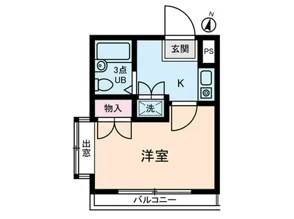 キャッスルマンション小田急相模原B号館(1K/3階)の間取り写真