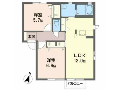 サンハイツ櫻(2LDK/1階)の間取り写真
