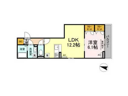 ルリアン北小岩II(1LDK/2階)の間取り写真