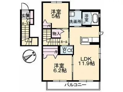 コモド新広 B(2LDK/2階)の間取り写真