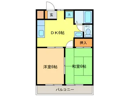 Rレイキャッスル(2DK/1階)の間取り写真