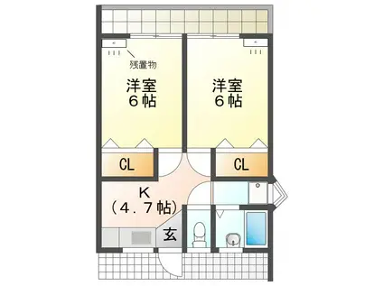 ユートピア21(2K/2階)の間取り写真