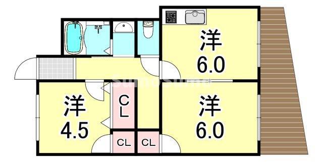 綱崎マンション(2DK/3階)の間取り写真