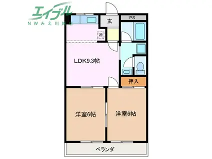 ストリートアート(2LDK/3階)の間取り写真