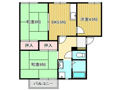 エスパシオ21 A棟(3DK/2階)の間取り写真