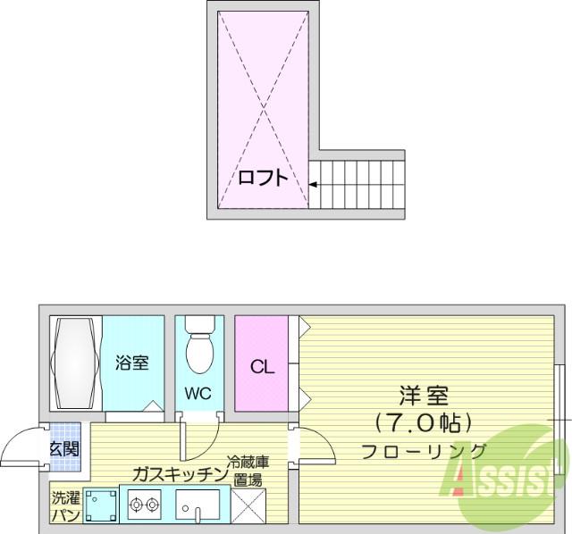 ホワイトキャッスル24番館(1K/1階)の間取り写真
