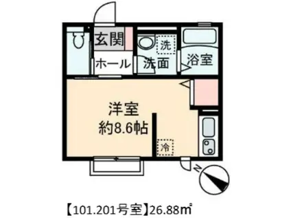 セゾンドローリエIII(ワンルーム/1階)の間取り写真