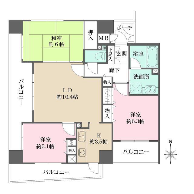 ファミール夕陽ヶ丘学園坂(3LDK/8階)の間取り写真
