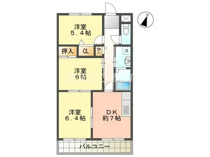 レイクアベニュー白鳥(3DK/2階)の間取り写真