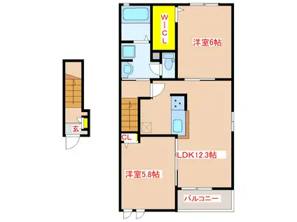 マロン・リジェール川内宮崎 A(2LDK/2階)の間取り写真