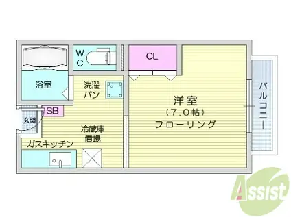 CASAデルフィー(1K/1階)の間取り写真