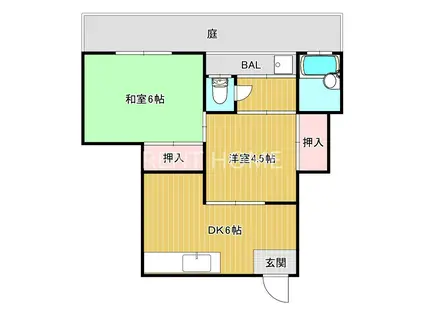 福井文化(2DK/1階)の間取り写真