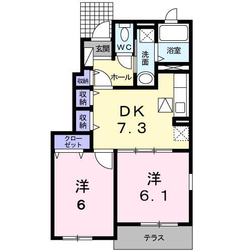 プラザサンライズA棟(2DK/1階)の間取り写真