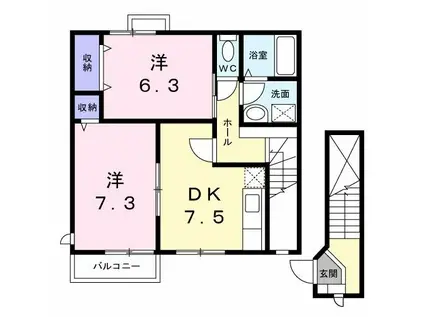 ホワイトリバー B(2DK/2階)の間取り写真
