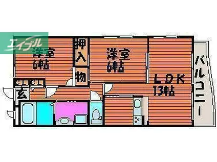 カサブランカ奥田(2LDK/2階)の間取り写真