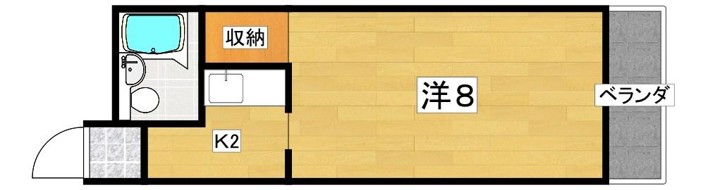 まるきハイツ東大利(1K/2階)の間取り写真