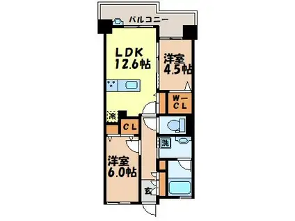 アクタス籠町グランミライ(2LDK/7階)の間取り写真