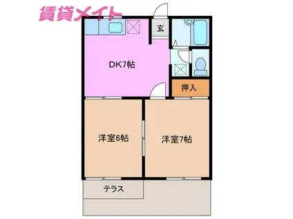 リバーヴィレッジ小古曽 A棟(2DK/1階)の間取り写真