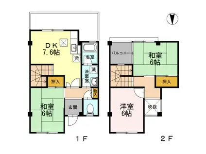 治儀ハイツ B棟(3DK/1階)の間取り写真