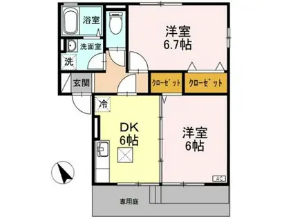 ヴィル グリシーヌB(2DK/1階)の間取り写真