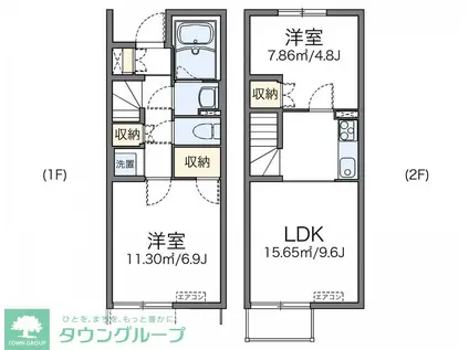 レオネクストハピネス大谷(2LDK/1階)の間取り写真